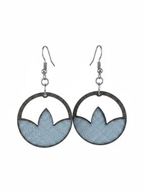 Silver Glitter Lotus Cutout Drop Earrings